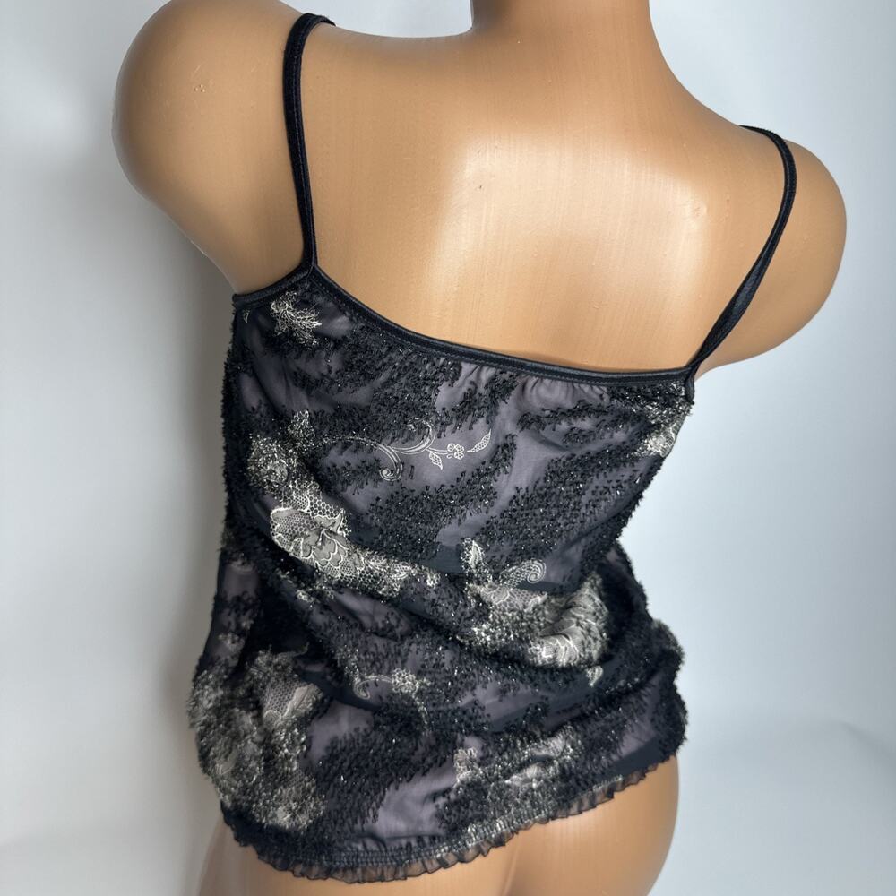 VTG Supermarket Women's Black Mesh Sheer Lace Camisole Top Cami Strappy Small - Picture 2 of 14